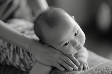 Aufkleber - A black and white photo of a baby. Suitable for various uses