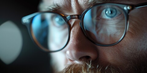 Poster - A close-up photograph of a man with glasses and a beard. Perfect for professional and business-related projects