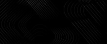 Vector Abstract Black Glowing Geometric Lines On Dark Black Background, Black Abstract Background With Diagonal Lines Design.