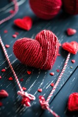 Aufkleber - A red ball of yarn next to a red heart. Perfect for Valentine's Day crafts and knitting projects