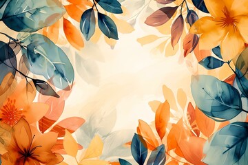 Poster - Abstract autumn floral background with warm tones and leaves. perfect for invitations and wallpapers. contemporary art style. AI