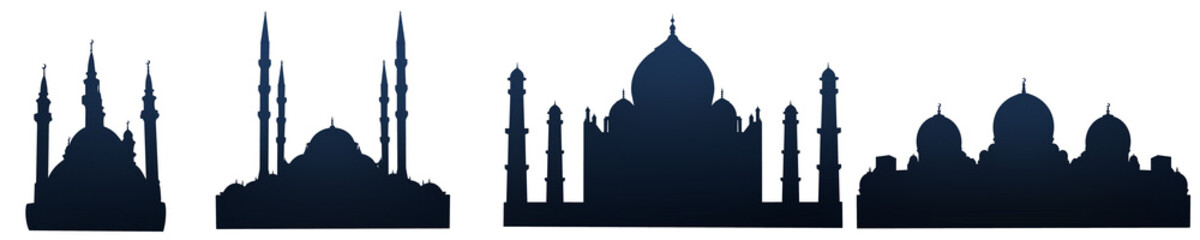 Silhouette of dark blue mosque silhouette. Muslim symbol for Ramadan mosque silhouette. Muslim graphic design mosque for ramadan, eid al fitr, eid mubarak