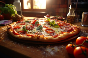 Wall Mural - Delicious pizza on kitchen table