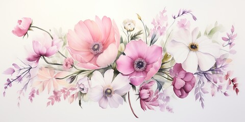 Wall Mural - Vintage soft pastel color water color drawing painting flowers decorative botanical