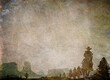 Grunge Textur Poster Western Silhouetten - USA Landschaft Wildwest - 4 Männer mit Cowboyhüten reiten auf Pferden