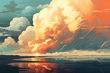 Wall Mural - big storm in nature seascape illustration