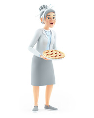 Wall Mural - 3d cartoon granny holding strawberry pie