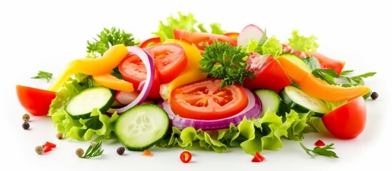 Wall Mural - Fresh Vegetable Salad Isolated on White Background - A Refreshing Blend of Freshness with Vibrant Veggie Goodness