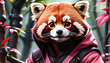 Enchanting Radiance: Red Panda Ninja's Spectrum of Colors and Mysterious Armament.(Generative AI)
