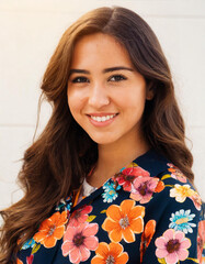 Portrait of a beautiful professional young lady wearing a vibrant shirt. Young lady portrait with plain background. Generative Ai	
