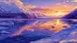 Beautiful scenic view of Hubbard Glacier in Alaska during sunrise in landscape comic style.