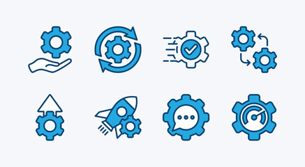 Wall Mural - settings icon set. containing gear, optimization, maintenance, operation, sync, process, setup, serv