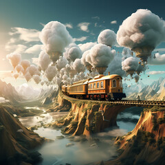 Canvas Print - A surreal train traveling through a floating landscape.