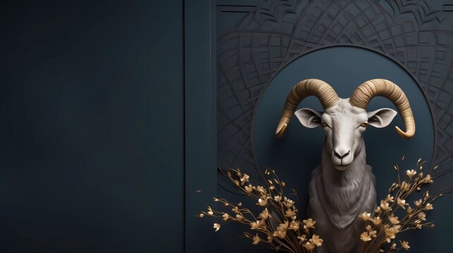 Eid al adha islamic decoration background with goat sheep arabic crescent