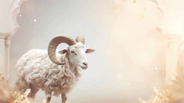 Eid al adha islamic decoration background with goat sheep arabic crescent