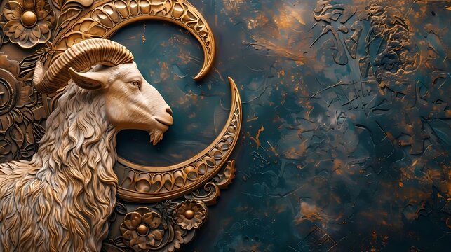 Eid al adha islamic decoration background with goat sheep arabic crescent