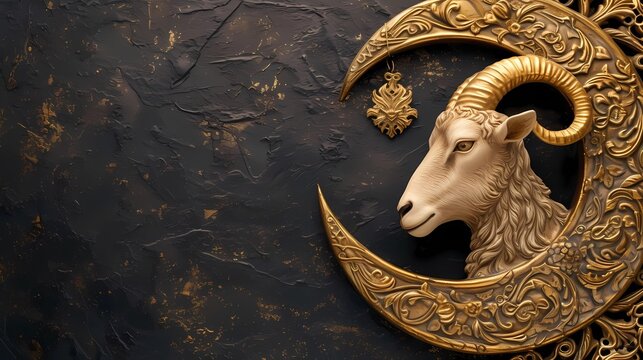 Eid al adha islamic decoration background with goat sheep arabic crescent