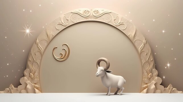 Eid al adha islamic decoration background with goat sheep arabic crescent