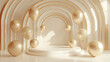 white and gold balloons 3d rendering, in the style of arched doorways, light beige and orange, simplistic vector art, artist's frame, confessional, balloon garland decoration elements frame luxury