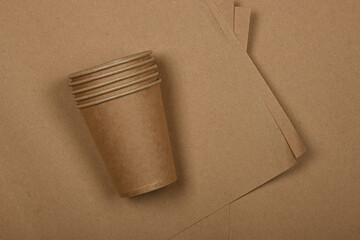 Wall Mural - Disposable brown paper coffee cups