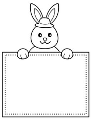 Wall Mural - Cute easter bunny holding blank sign outline vector
