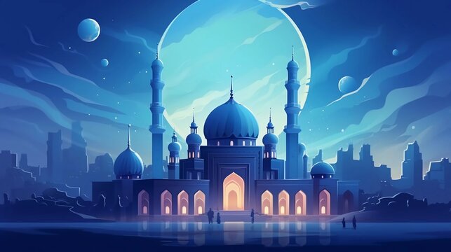 Islamic design illustration concept for Eid al-Adha celebration event or sacrifice for web landing page, banner, presentation, poster, advertisement, promotion or print media