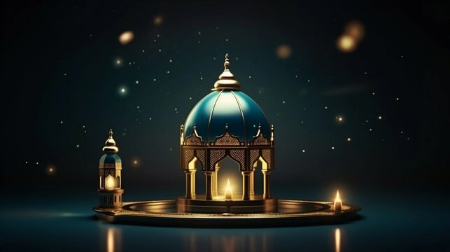 Premium Eid greeting card illustration with luxurious design. Eid Mubarak background with stars and moon. Islamic lamp design with Eid design