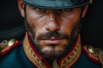 Poster - Portrait of Spain soldier close up. Soldier of Spain old photography