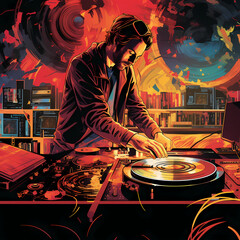 Wall Mural - A DJ spinning records at a lively nightclub.