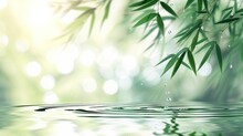 Green Bamboo Leaves Over Water With Empty Space Background. AI Generated Image