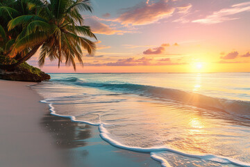 Wall Mural - Tropical beach at sunset