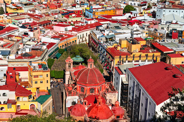 Poster - Aerial view of Guanajuato above San Diego de Alcala Temple in Mexico