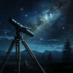 Sticker - A telescope pointing at the night sky.