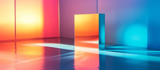 Poster - Blue Reflective Square: A Mirror of Color Gradient in Mesmerizing Blue Reflective Square, Mirror-Like Color Gradient