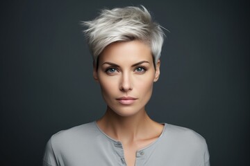 Wall Mural - Portrait of a woman with short ash-colored hair