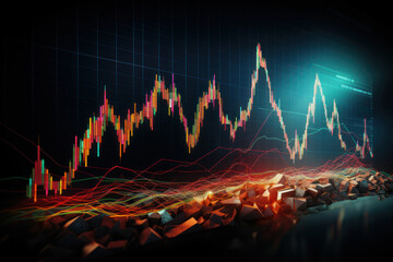 Poster - An elegantly crafted line chart traces the upward trajectory of stock prices, symbolizing financial growth and investment success. Concept of prosperous market trends. Generative Ai.