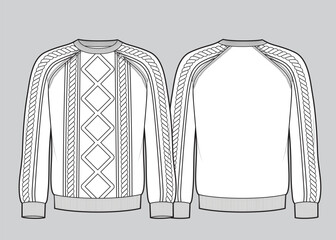 Wall Mural - Knitted jacket with braids. Technical sketch.