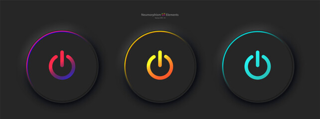 Poster - a set of three round buttons with the power symbol in black. user interface elements for mobile devi