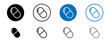 Painkiller Line Icon Set. Pain Reduction Medicine Pill and Capsule Symbol in Black and Blue Color.