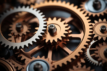 Poster - a pattern of interlocking gears and cogs, offering a mechanical and industrial background for text r