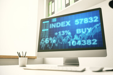 Poster - Modern computer display with abstract financial graph, financial and trading concept. 3D Rendering