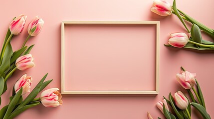 Sticker - A charming display featuring an empty photo frame adorned with pink tulips, creating a delightful space for adding text or personalized messages.