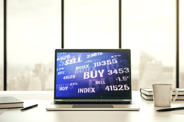 Aufkleber - Abstract creative financial diagram on modern computer monitor, banking and accounting concept. 3D Rendering