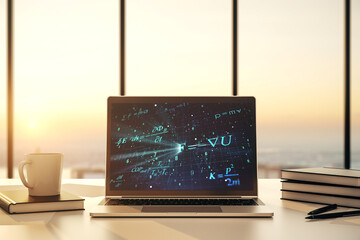 Poster - Creative scientific formula illustration on modern computer monitor, science and research concept. 3D Rendering