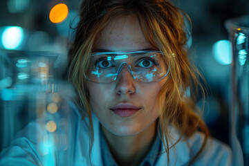 Poster - A woman scientist conducting experiments in a laboratory, contributing to advancements in scientific research and discovery. Concept of scientific exploration. Generative Ai.