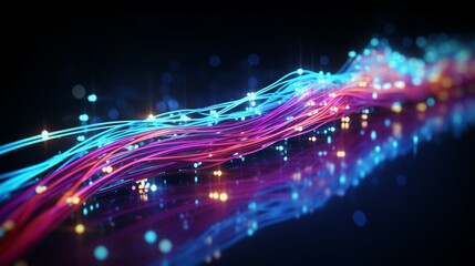 Neon color fiber optic cable. Neural network AI generated art