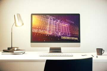 Aufkleber - Modern computer monitor with creative IOT hologram, research and development concept. 3D Rendering