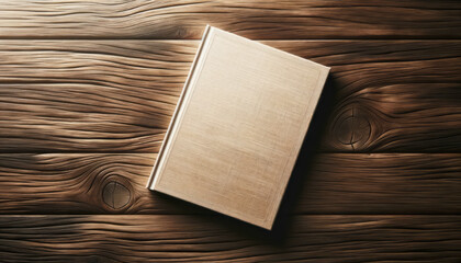 Aufkleber - Beige book on rich textured wooden background, emphasizing natural beauty. Generative AI
