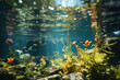 Serene underwater scene with vibrant aquatic plants and sun rays suggesting a peaceful mood perfect for nature conservancy and tranquil themes