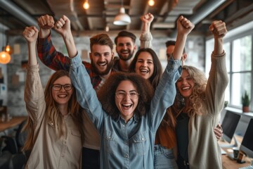 Business team celebrates victory